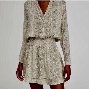 Rails Jasmine Mini Dress Long Sleeve Watercolor Leopard Print Tan Cream Size XS